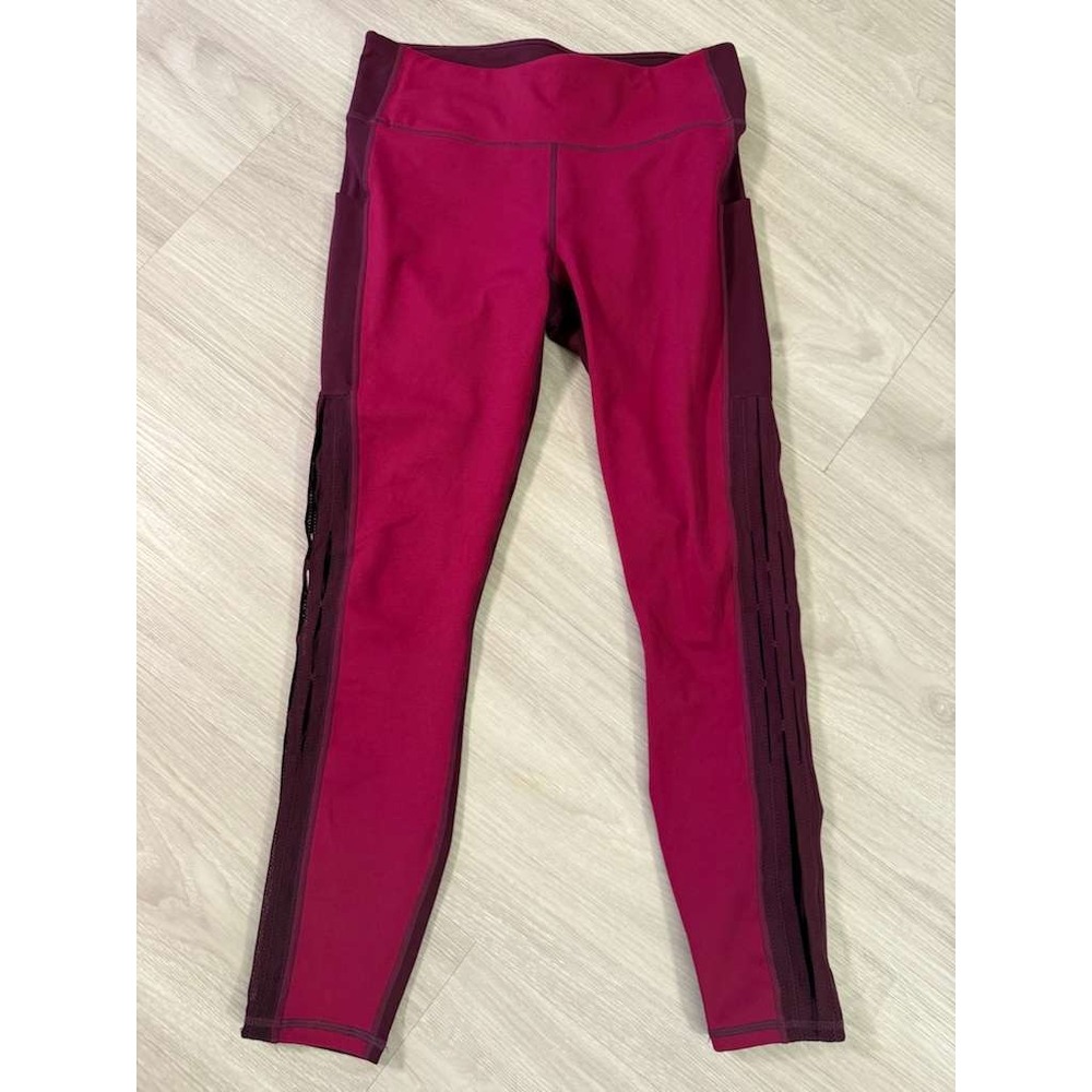 Fabletics Powerhold Leggings Burgundy Mesh Cutout Activewear Workout Womens
